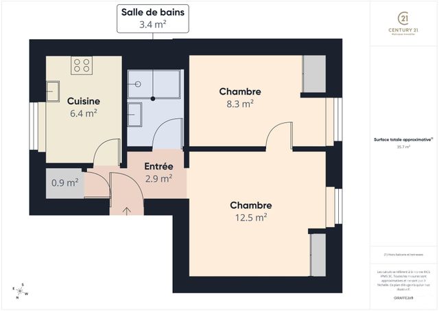 Appartement F2 à vendre - 2 pièces - 34.59 m2 - RAMBOUILLET - 78 - ILE-DE-FRANCE - Century 21 Maitrejean Immobilier