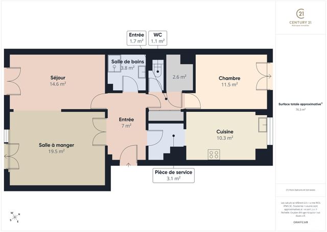 Appartement F3 à vendre - 3 pièces - 75.48 m2 - RAMBOUILLET - 78 - ILE-DE-FRANCE - Century 21 Maitrejean Immobilier